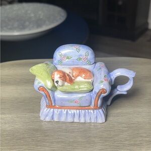 Vintage Mini Ceramic Teapot Beagle Puppy Dog Sleeping On Chair by World Bazaar